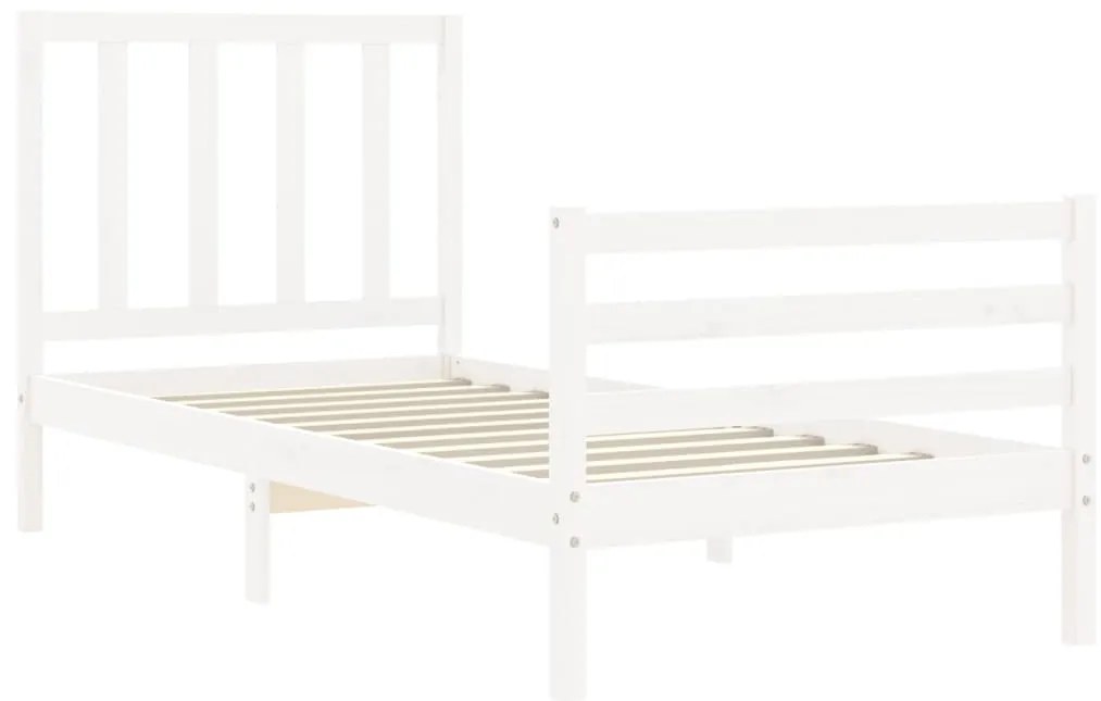 Estrutura cama de solteiro c/ cabeceira madeira maciça branco