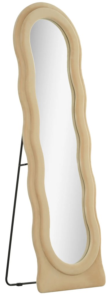 HOMCOM Espelho de Pé 50x160 cm Espelho de Corpo Inteiro ou de Parede com Desenho Assimétrico e Estrutura de Veludo Bege
