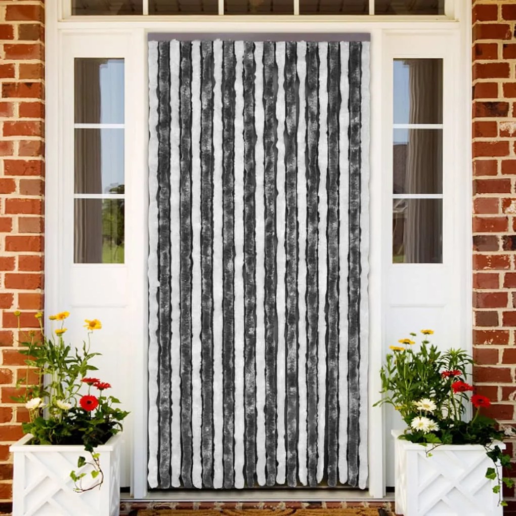 315125 vidaXL Cortina anti-insetos 120x220 cm chenille cinzento e branco