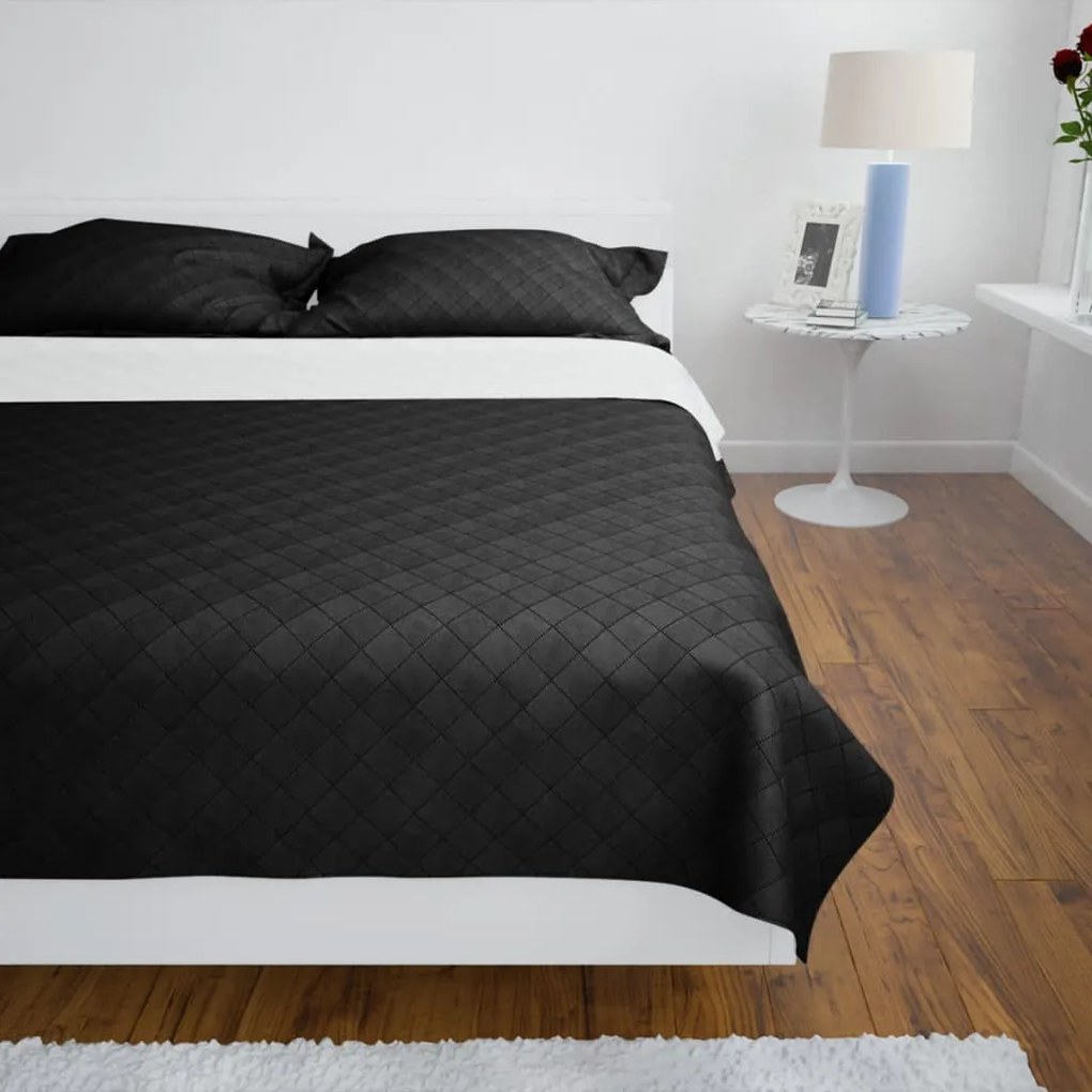 Colcha dupla face acolchoada preto/branco 230 x 260 cm