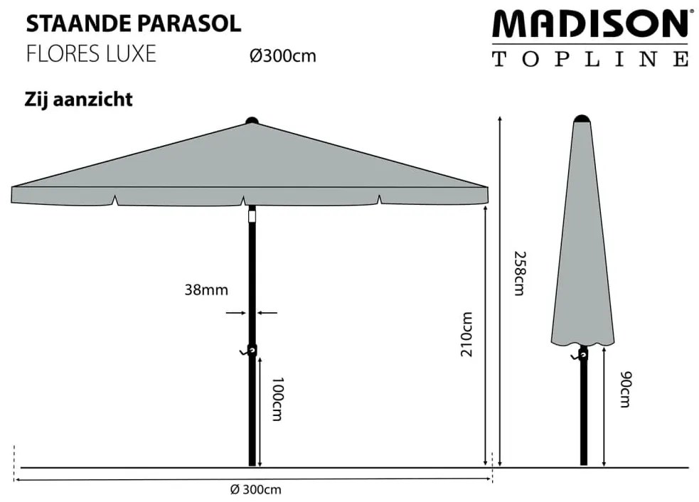 Guarda-sol de jardim Flores Luxe 300 cm redondo verde salva