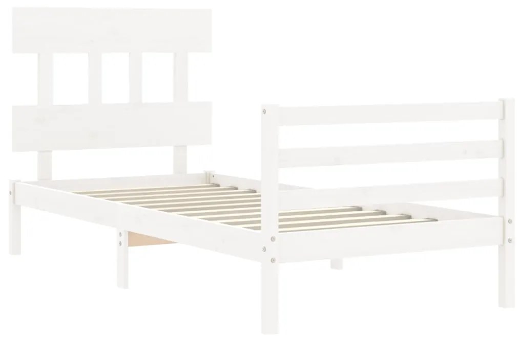 Estrutura de cama com cabeceira 100x200cm madeira maciça branco