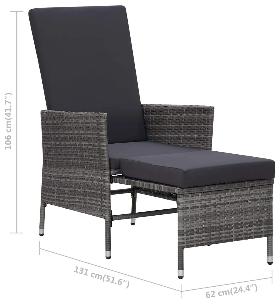 2 pcs conjunto lounge de jardim c/ almofadões vime PE cinzento