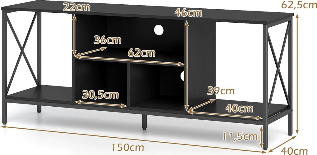 Móvel para Televisor, 150 x 40 x 62,5 cm, Luz LED Personalizável, Preto