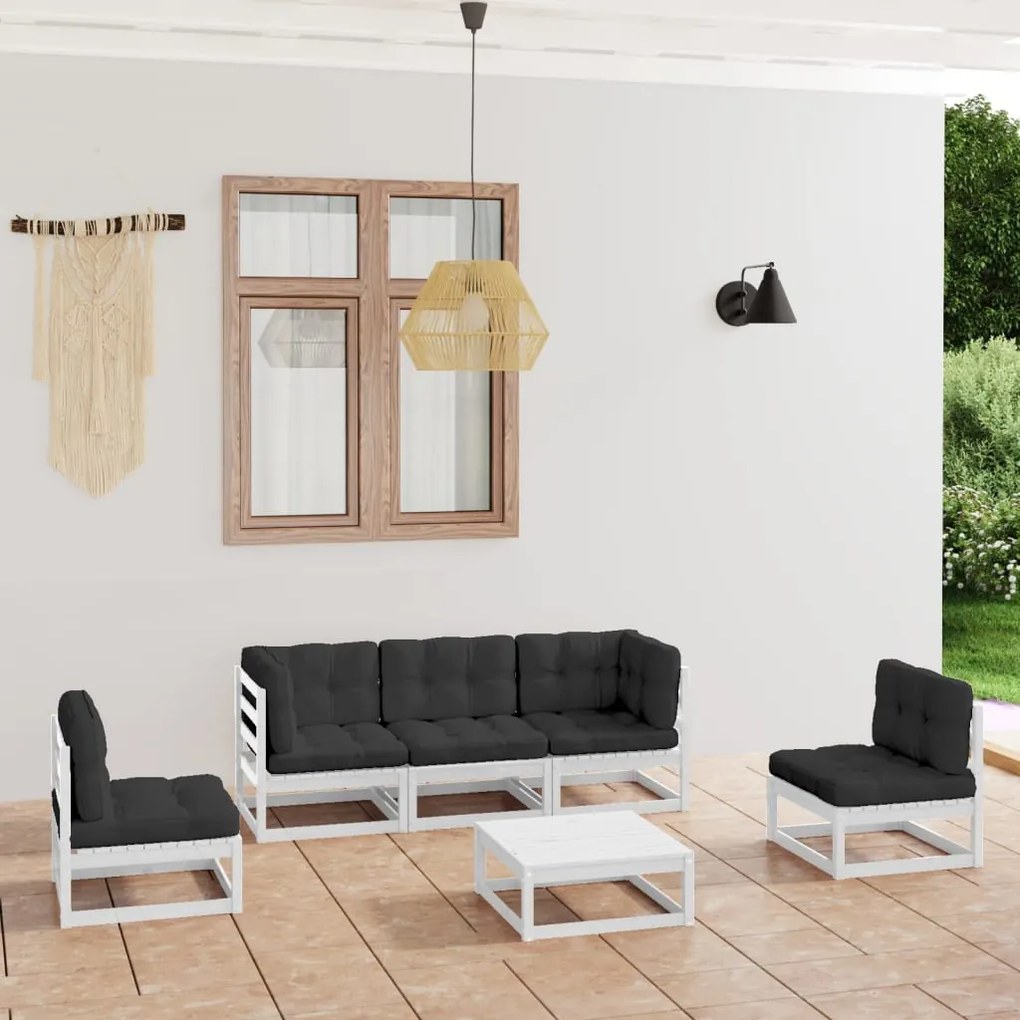 vidaXL 6 pcs conjunto lounge de jardim com almofadões pinho maciço