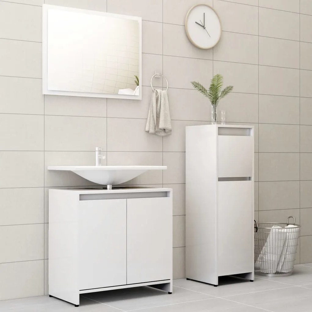 3056931 vidaXL 3 pcs conj. móveis casa de banho contraplacado branco brilhante