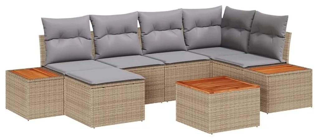 Conjunto de Sofá de Jardim vidaXL de 7 Peças com Almofadas Bege Vime A