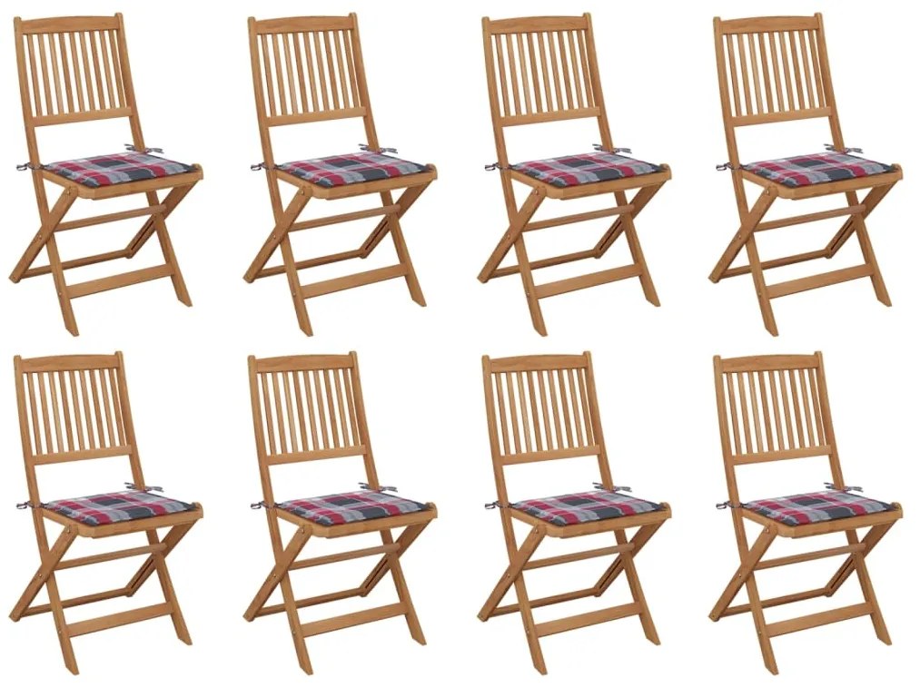 vidaXL Cadeiras de exterior dobráveis c/ almofadões 8pcs acácia maciça