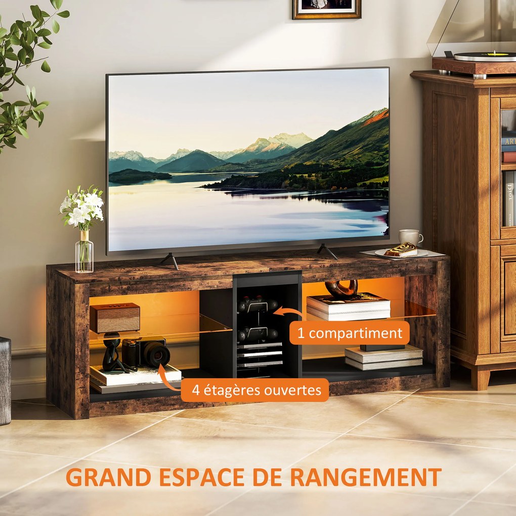 Móvel de TV, 140 x 35 x 47 cm, Iluminação LED com 7 Cores, Castanho