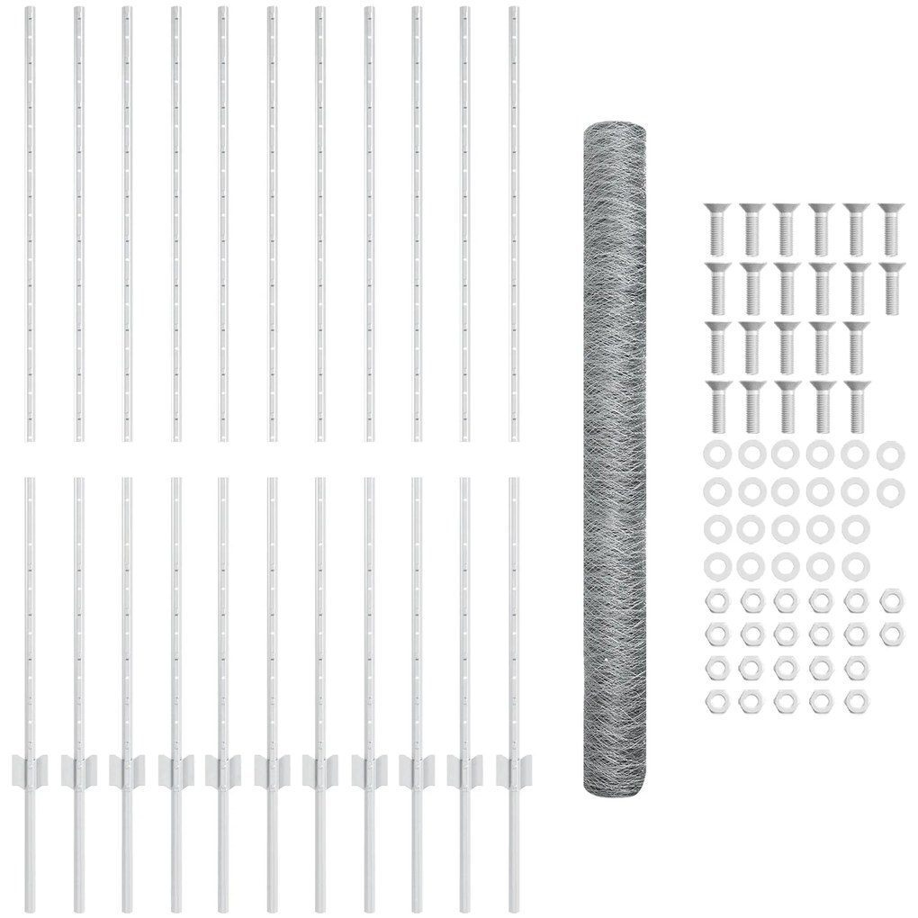 Postes de Cerca da vidaXL 22 pcs U-Channel 140 cm Aço Galvanizado, Cer