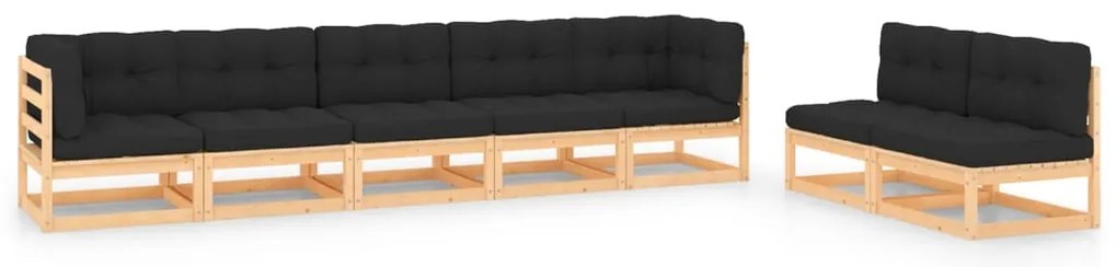 7 pcs conjunto lounge de jardim c/ almofadões pinho maciço