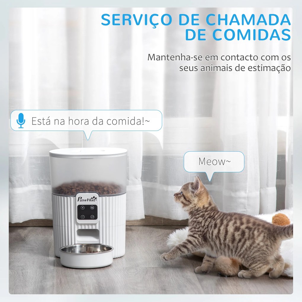 PawHut Comedouro Automático para Cães e Gatos 3,5L com Ecrã LED Temporizador Gravador de Voz Programável 4 Refeições ao Dia Tigela Removível e Lavável 20,5x25x28cm Branco