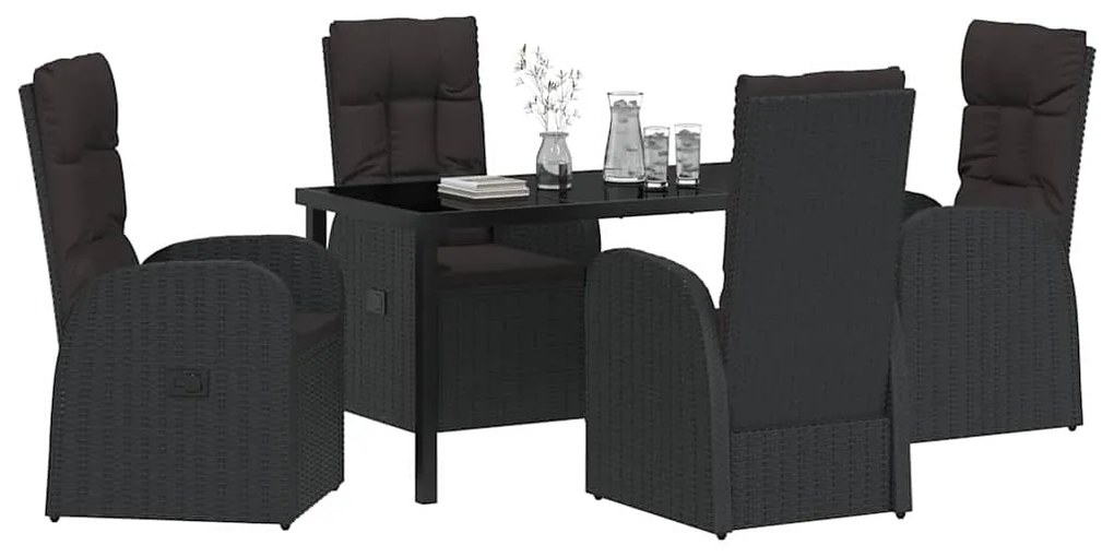 Cadeiras de Jardim Reclináveis 5 pcs Preto 140 x 70 x 73 cm