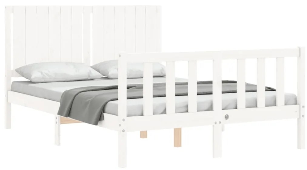 Estrutura de cama com cabeceira 140x190cm madeira maciça branco