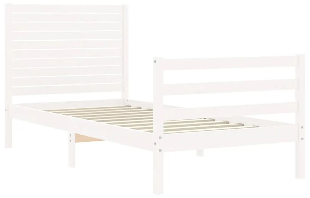 Estrutura de cama com cabeceira 100x200cm madeira maciça branco