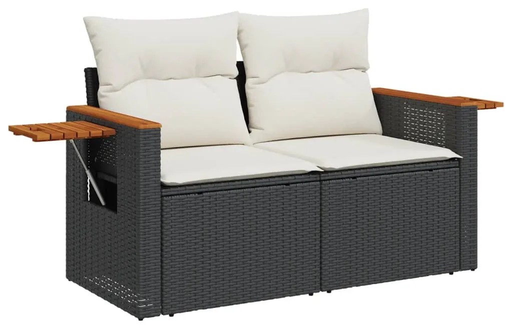 4 pcs conjunto de sofás para jardim c/ almofadões vime PE preto