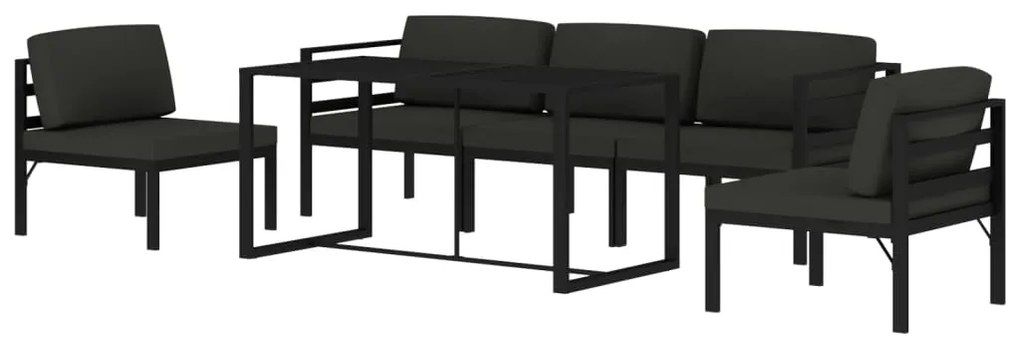 6 pcs conjunto lounge jardim com almofadões alumínio antracite