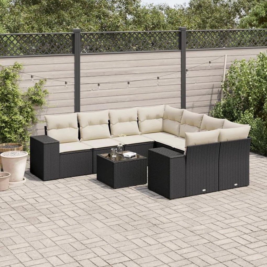 vidaXL 9 pcs conjunto de sofás p/ jardim c/ almofadões vime PE preto