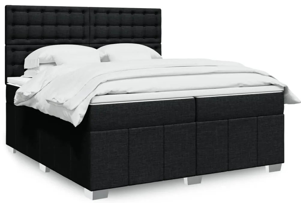 Cama com molas/colchão 200x200 cm tecido preto