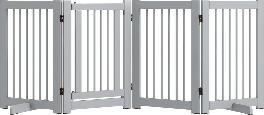 PawHut Portão para Cães Autoportante, 4 Painéis, Flexível, Pinho, 204L x 36B x 75H cm, Cinza Claro | Aosom Portugal