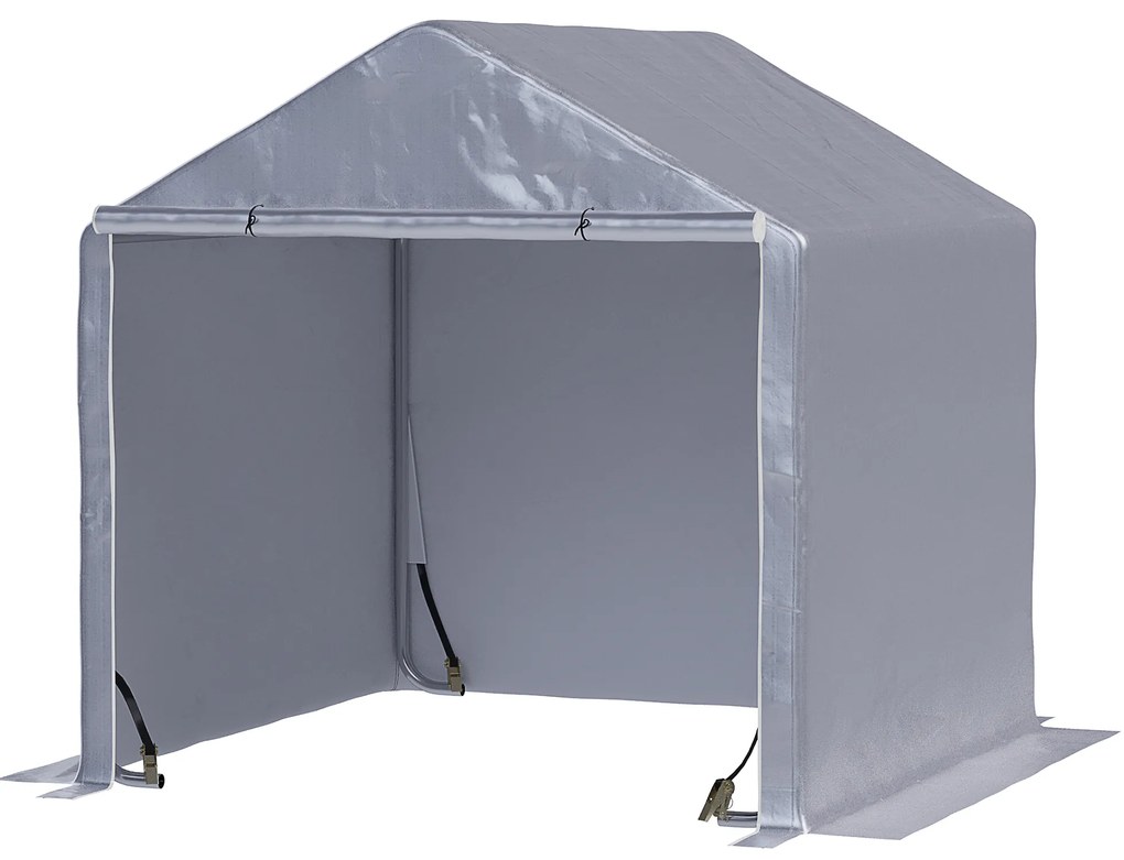 Outsunny Tenda Armazenamento Ferramentas Bicicletas Motas 2x2x2m Porta Fecho Correr Cobertura PE Impermeável Anti-UV Cinza | Aosom Portugal