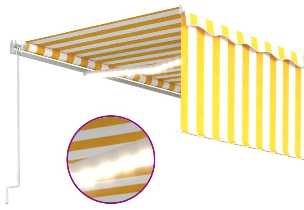 Toldo retrátil manual com estore/LED 5x3 m amarelo e branco