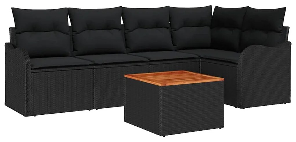 Conjunto de Sofá de Jardim de 6 Peças com Almofadas Pretas de Rattan e