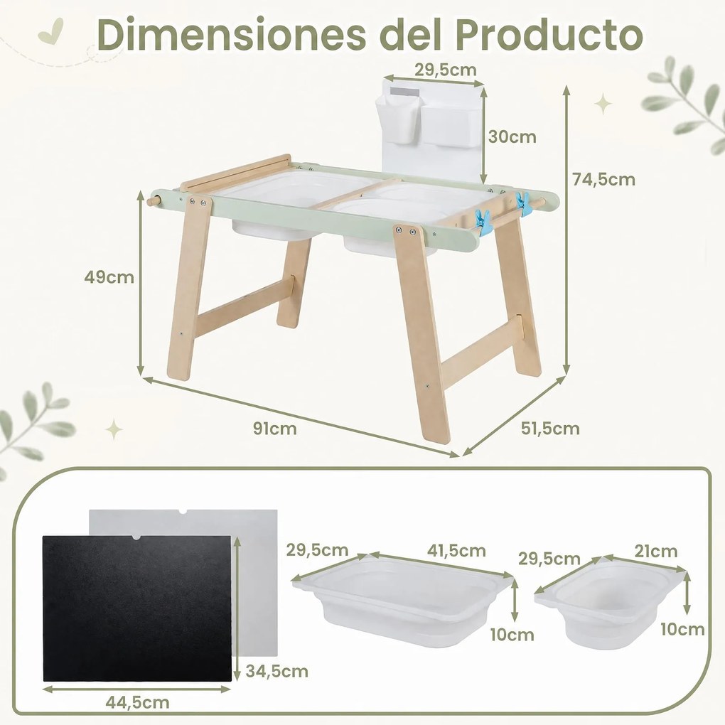Mesa Sensorial Infantil, 91 x 51,5 x 74,5 cm, Tampo Convertível, Verde