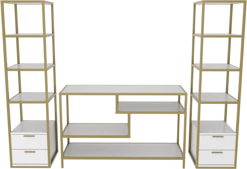 Unidade de TV Robbins – Dourado e Branco – 198 cm x 39 cm x 160 cm