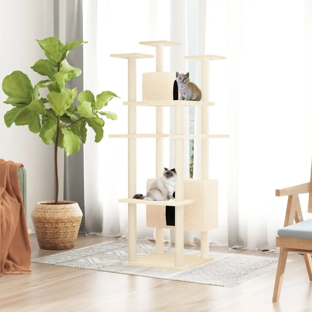 Árvore para gatos c/ postes arranhadores sisal 162 cm cor creme