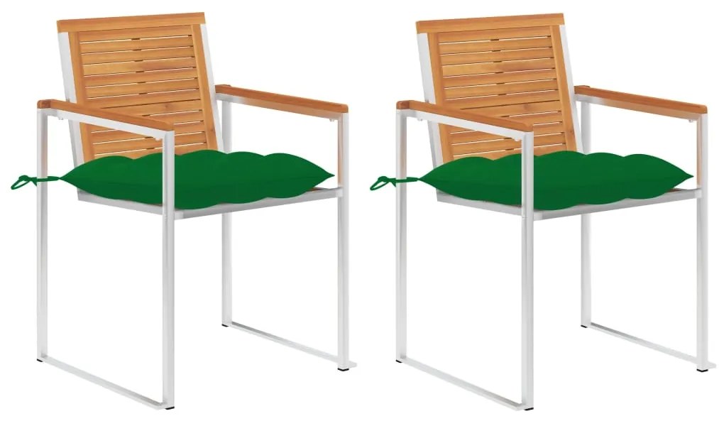 vidaXL Cadeiras de jardim com almofadões 2 pcs acácia maciça e aço