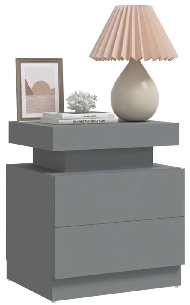 Mesa de cabeceira 45x35x52 cm contraplacado cinzento