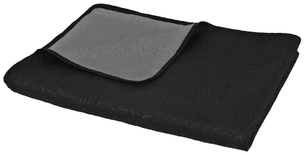 Colcha de dupla face acolchoada 220x240 cm cinzento e preto