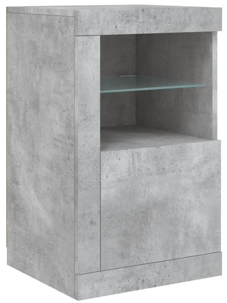 Aparador com luzes LED 123x37x67 cm cinzento cimento