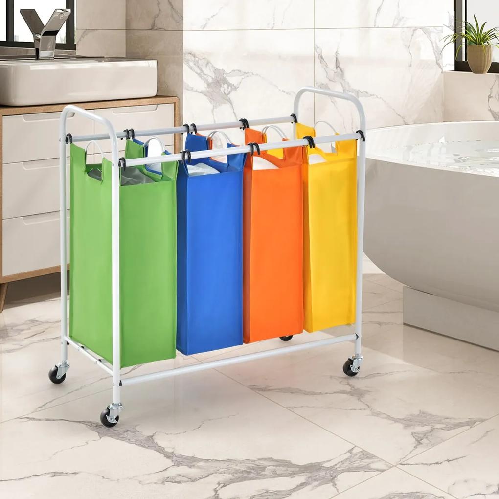 Carrinho de arrumação roupa suja 136 l com 4 cestos coloridos removíveis para roupa, casa de banho, carrinho de roupa com rodas Multicolorido