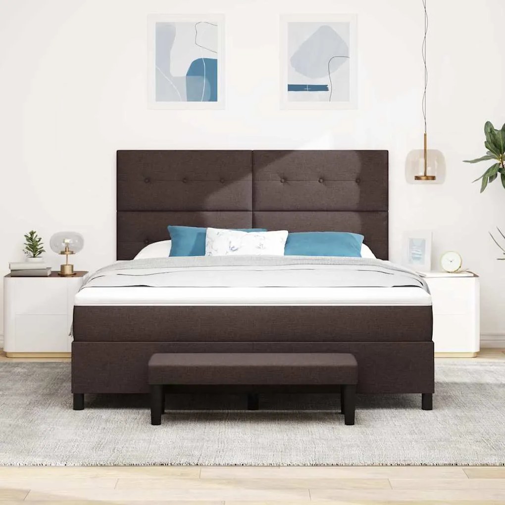 Cama Box com Colchão e Banco Marrom Escuro 180x200 cm Tecido