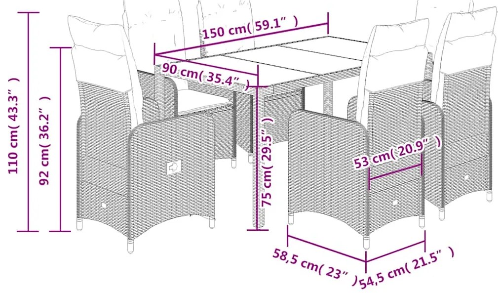 5 pcs conjunto bistrô de jardim c/ almofadões vime PE cinza