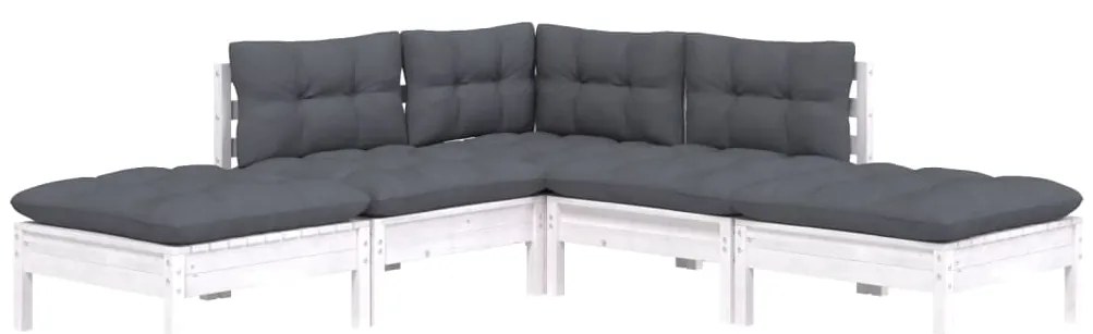 5 pcs conjunto lounge de jardim c/ almofadões pinho branco