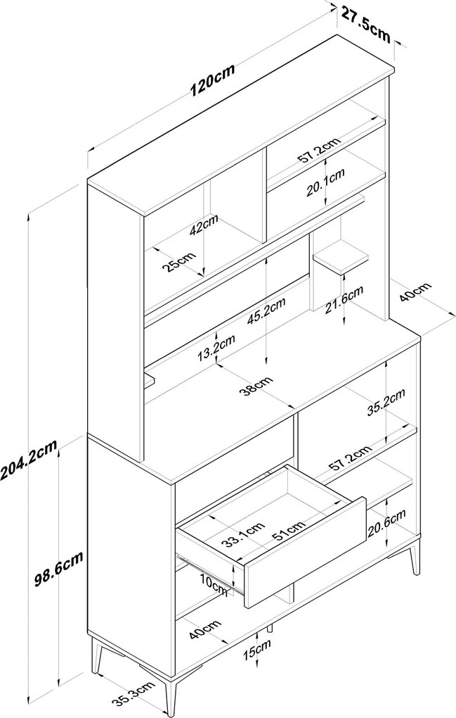 Armário Alto de Cozinha "Stella" - Nogueira e Branco - Design Moderno