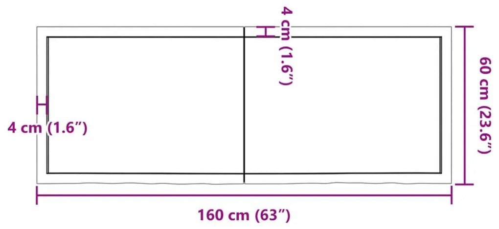 Tampo de mesa 160x60x(2-6) cm carvalho maciço não tratado