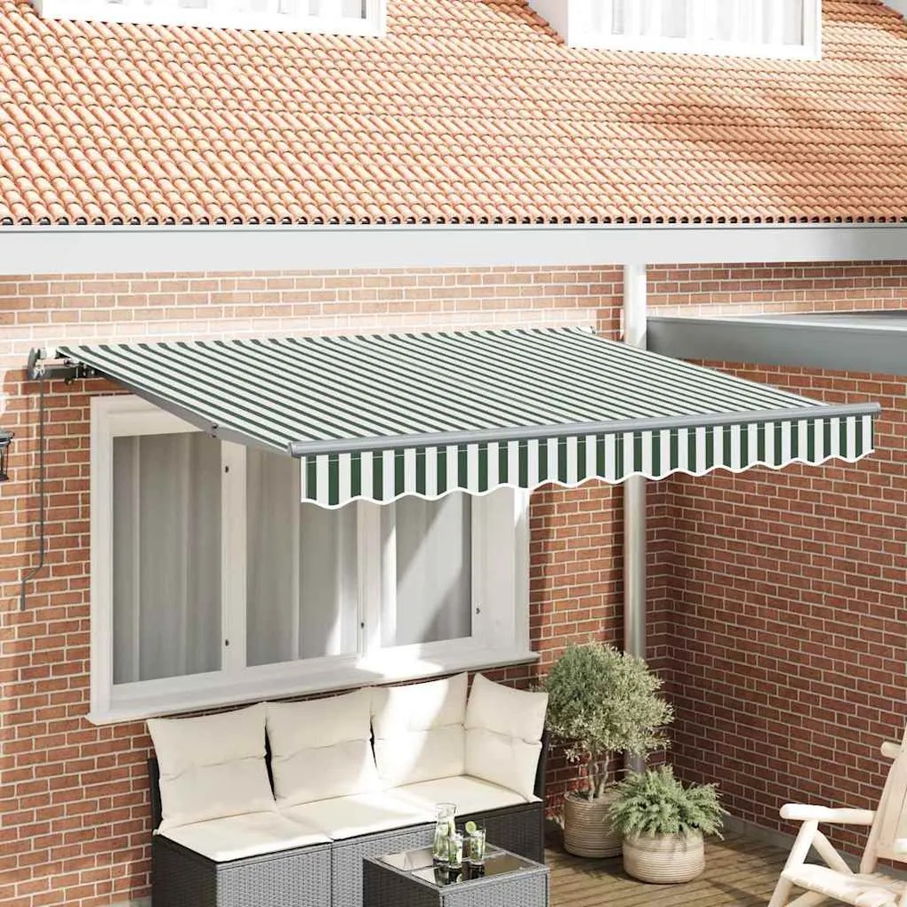 vidaXL Toldo Retrátil Manual Verde e Branco e Antracite