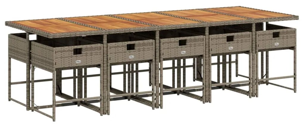 11 pcs conjunto jantar p/ jardim c/ almofadões vime PE cinzento