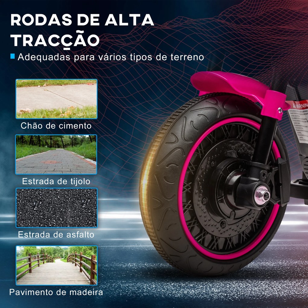 Motocicleta Elétrica para Crianças de 18-36 Meses com Bateria 6V Farol e Rodas Auxiliares Removíveis 76x42x57 cm Rosa