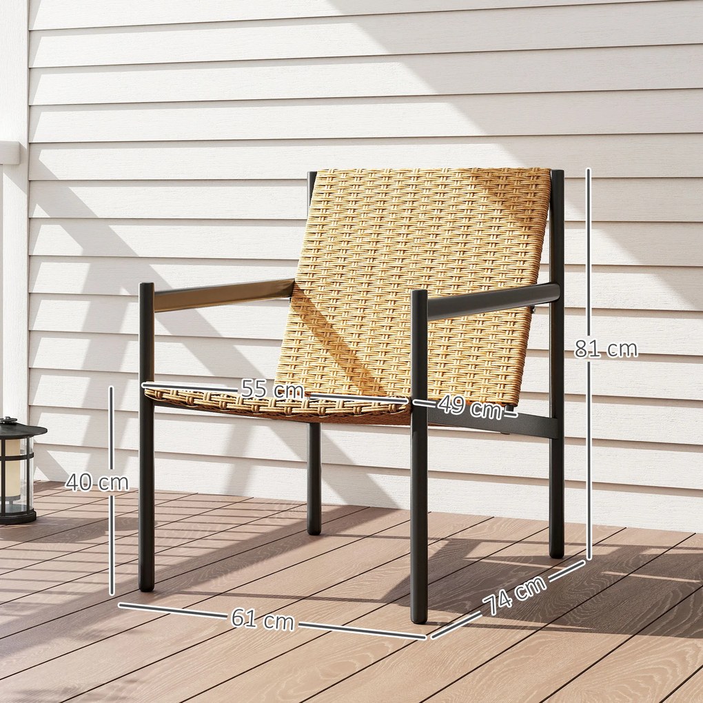 Cadeira de Jardim em Vime com Apoios de Braços Encosto Inclinado e Estrutura de Aço 61x74x81 cm Madeira