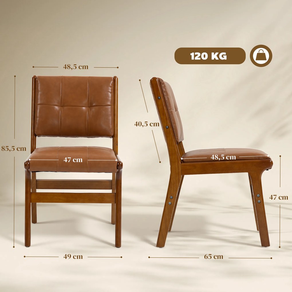 Conjunto de 2 Cadeiras de Jantar (MESA NÃO INCLUIDA)  Estofadas em PU com Assento Acolchoado e Pés de Madeira para Sala de Estar Castanho