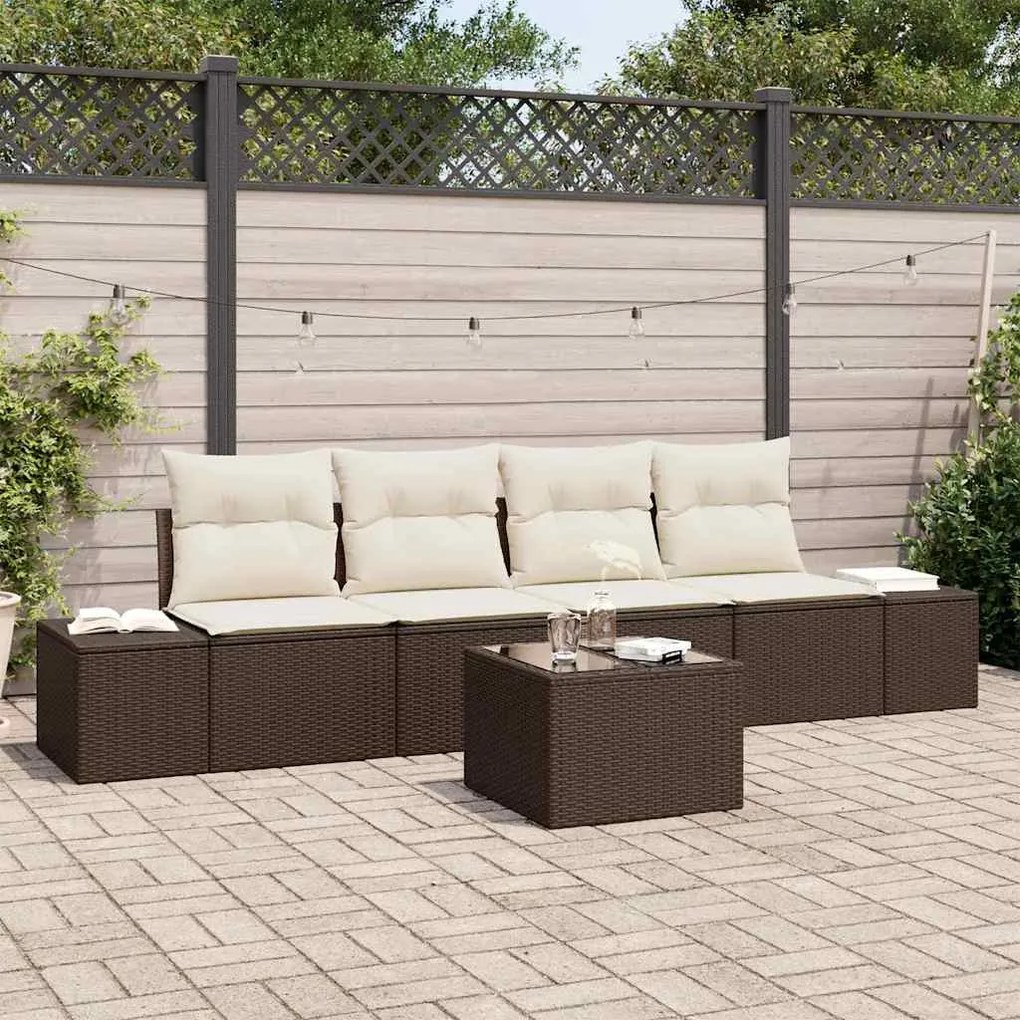 Conjunto de Sofá de Jardim de 5 Peças com Almofadas em Rattan Poliéste