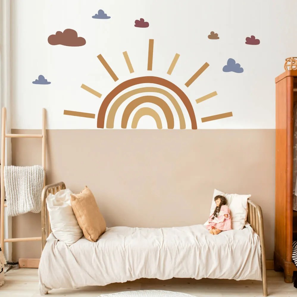 Autocolante de parede para quarto de criança – Arco-íris solar boho
