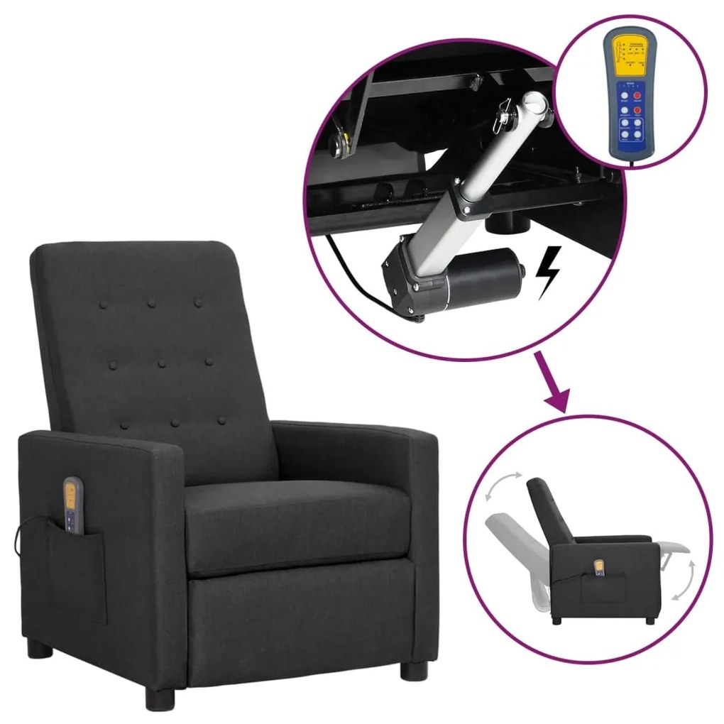 vidaXL Poltrona de massagens elevatória tecido cinzento-escuro