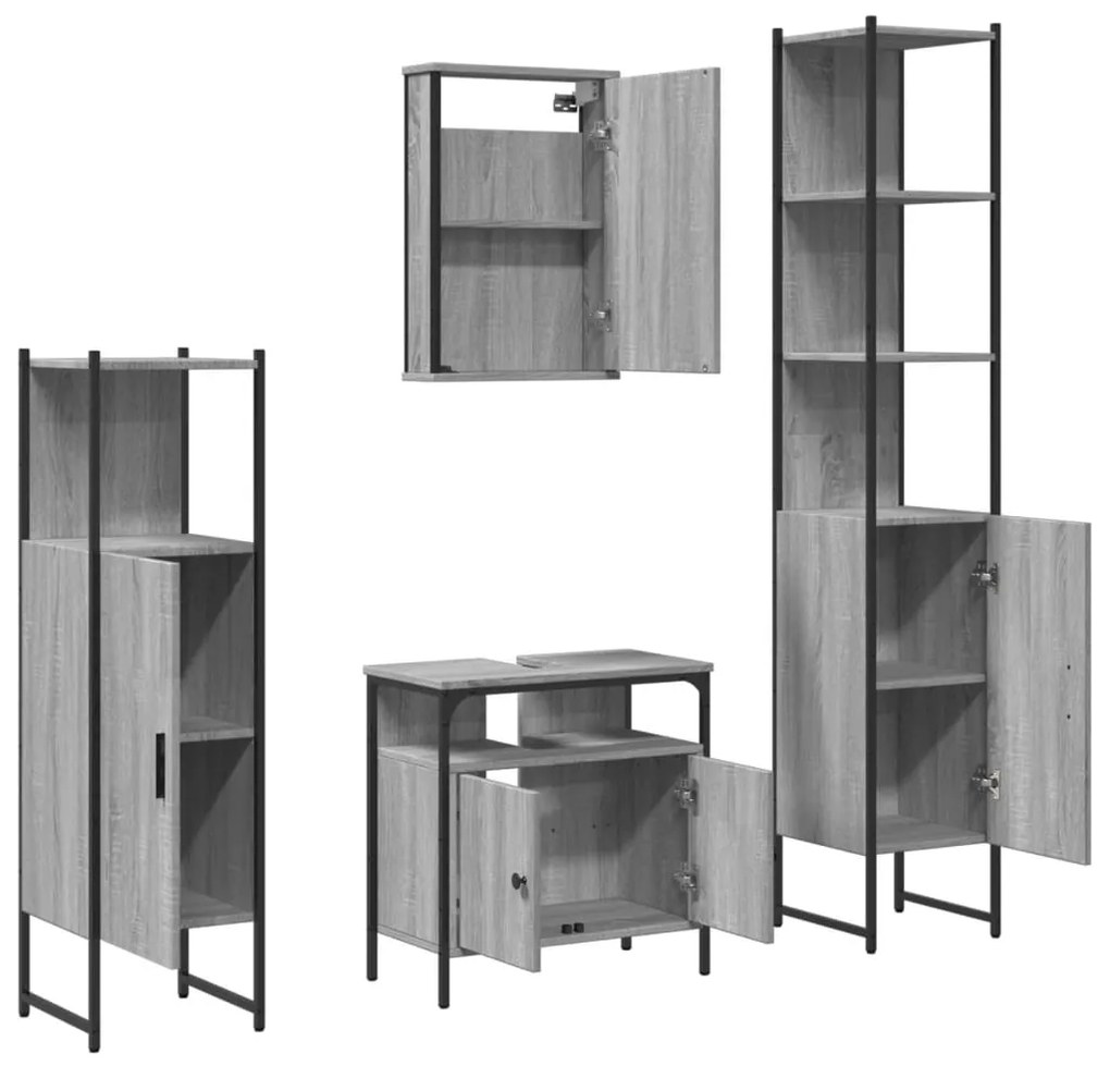 4 pcs Conjunto móveis casa de banho madeira proc. cinza sonoma