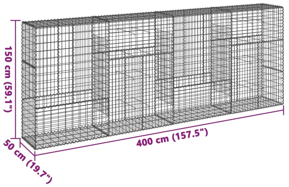 Cesto gabião com cobertura 400x50x150 cm ferro galvanizado